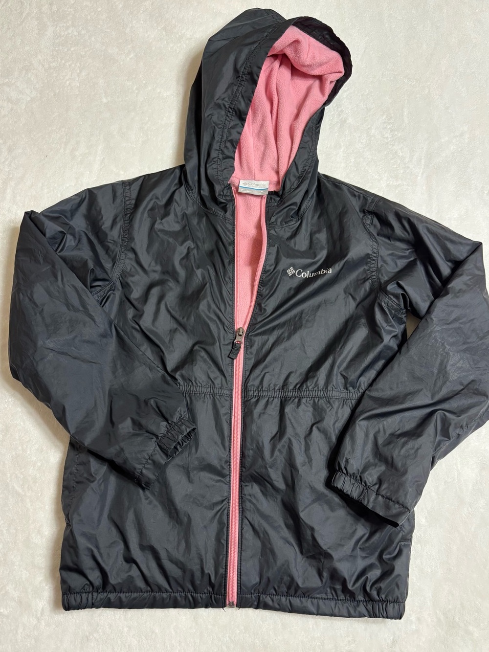 Columbia Black Jacket with Pink Lining Girls' Hooded Raincoat